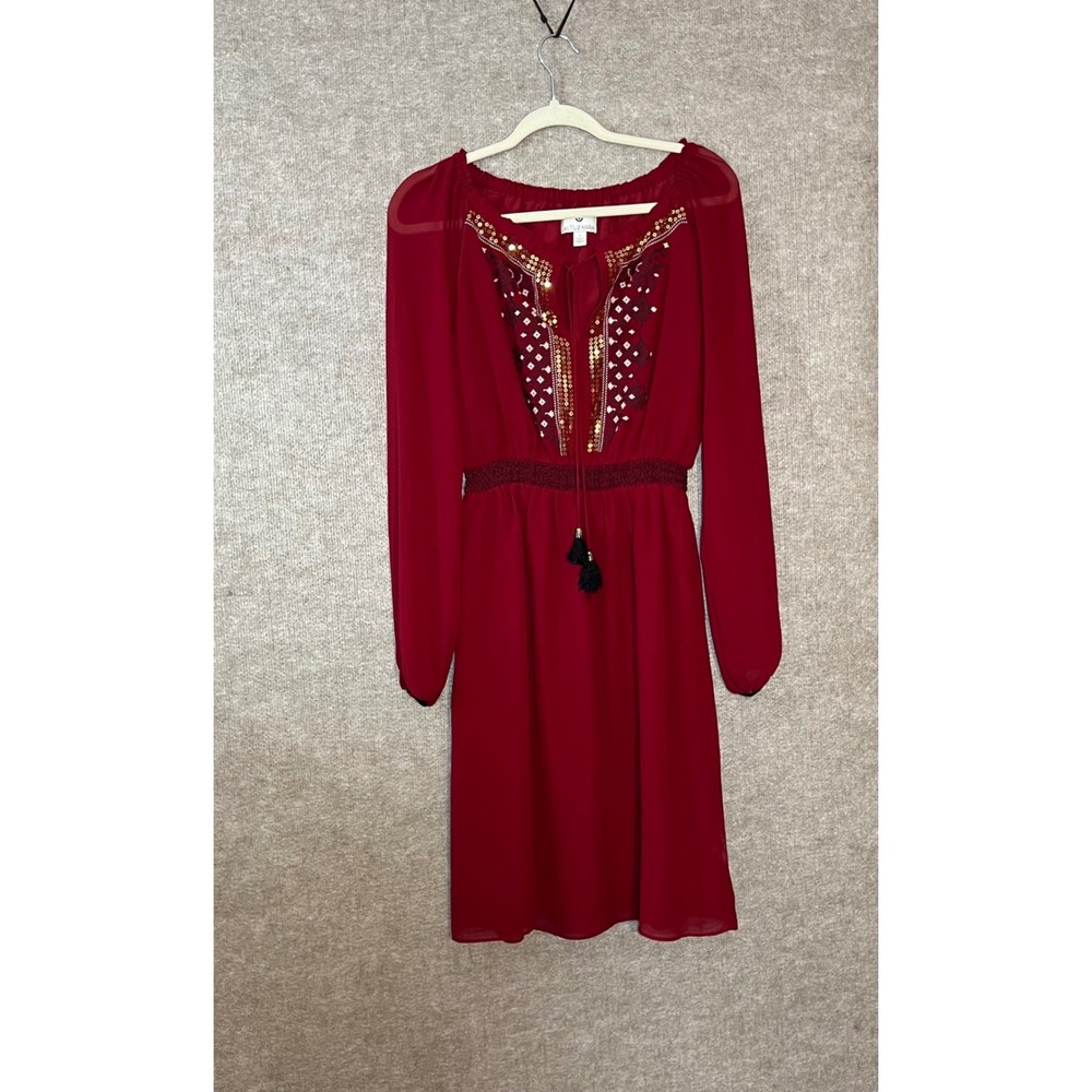 Altuzarra for Target Dress Women 2 Red Embroidered Sequin Long Sleeve Boho Chic